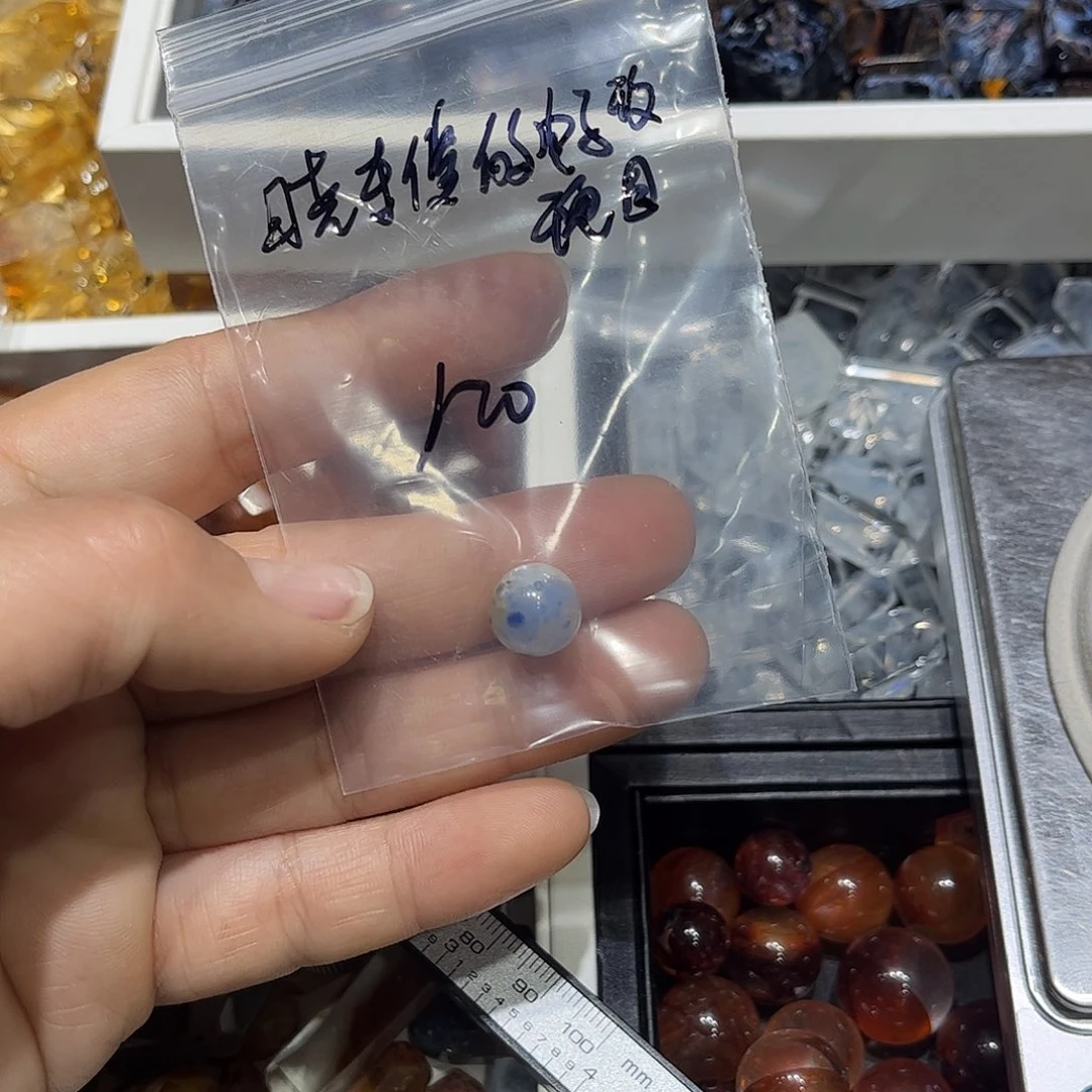 水晶珠宝半成品银S925镶嵌晚****园蓝兔毛单珠10毫米