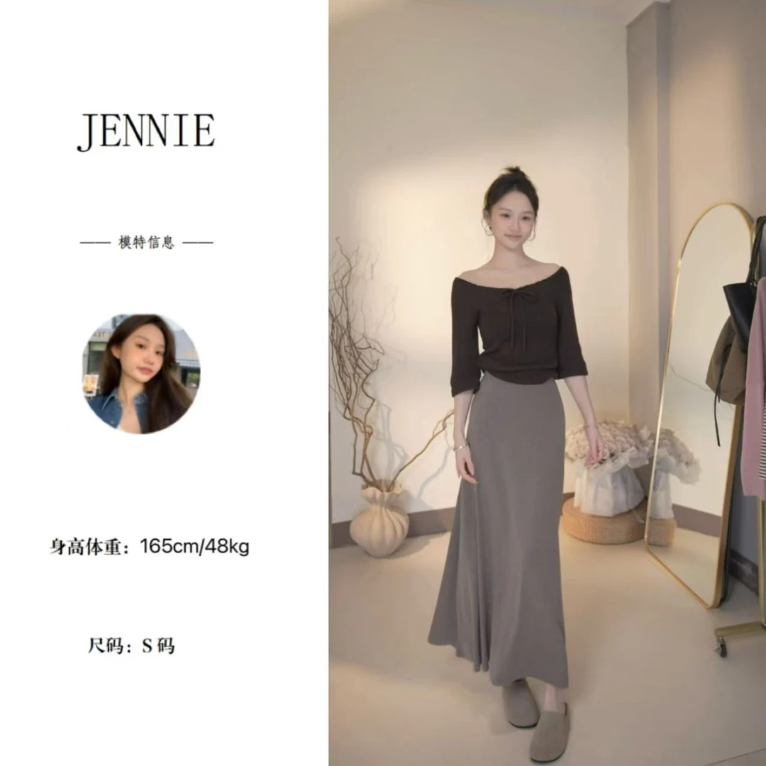 高级简约垂感软糯早秋A字松紧腰半身裙显高气质休闲百搭裙子