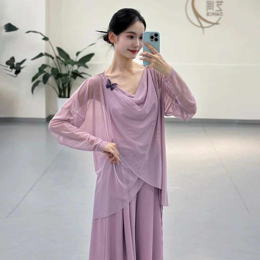 古典舞身韵蝴蝶纱衣夏季现代舞宽松罩衫舞蹈练功服中国舞表演服装