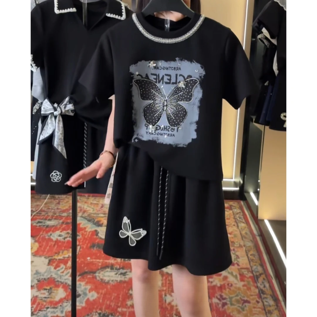 设计师款丨<蝴蝶系列>宽松版夏季T恤短裙休闲圆领套装
