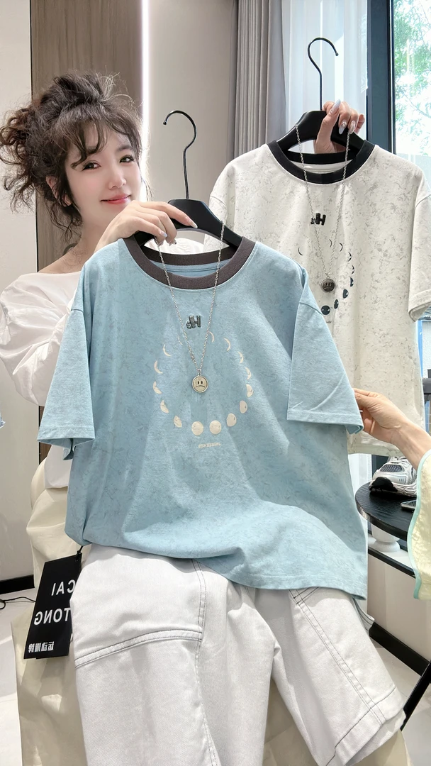 男童夏季新款短袖T恤2025中大童蜡染刺绣洋气时尚韩版宽松上衣潮