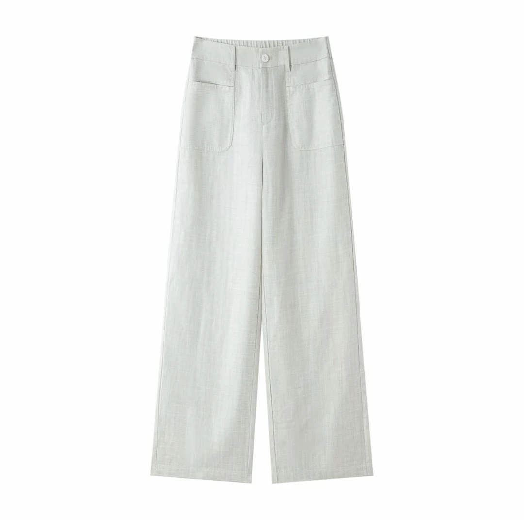 夏季新款亚麻垂感休闲舒适高腰窄版直筒裤