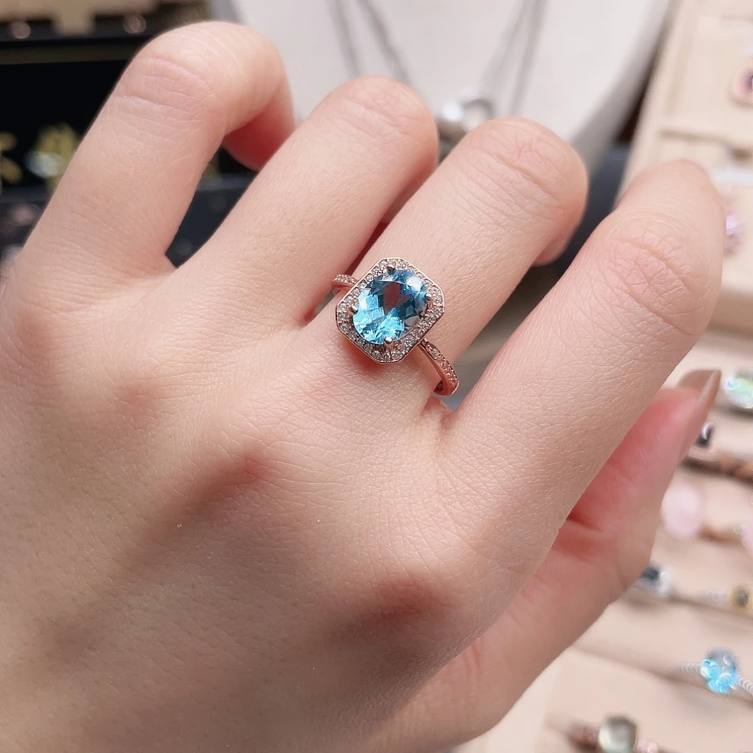 戒指托帕石银S925镶嵌开口