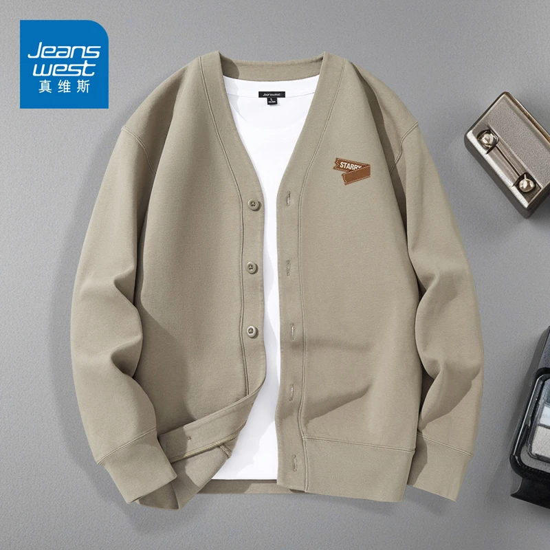 真维斯雅丹风开衫外套男款春季重磅质感V领上衣潮流百搭休闲夹克