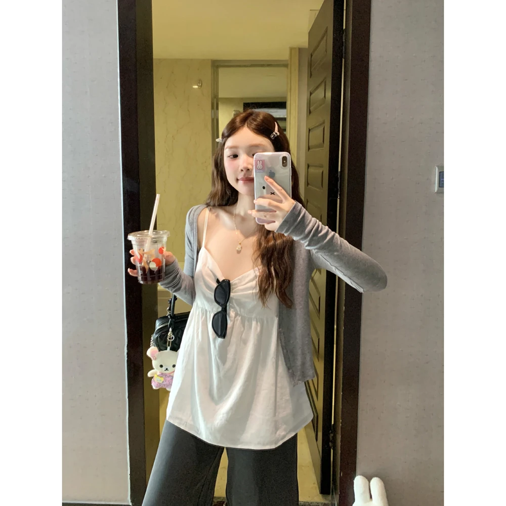 大码纯欲风休闲吊带背心夏季胖MM遮肉显瘦外穿无袖上衣套装-X8842