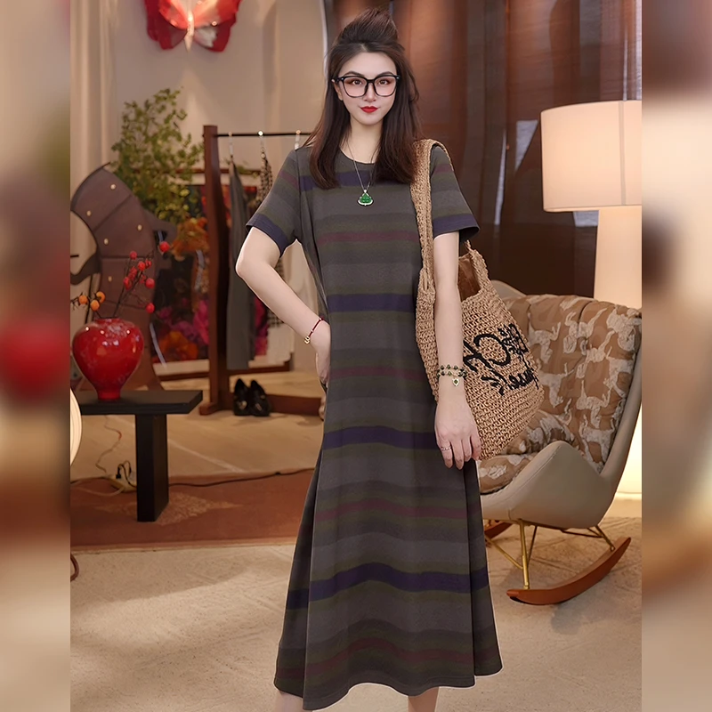 【Linda姐高端线】夏季时尚复古气质条纹T恤裙连衣裙AA5LZZ2025