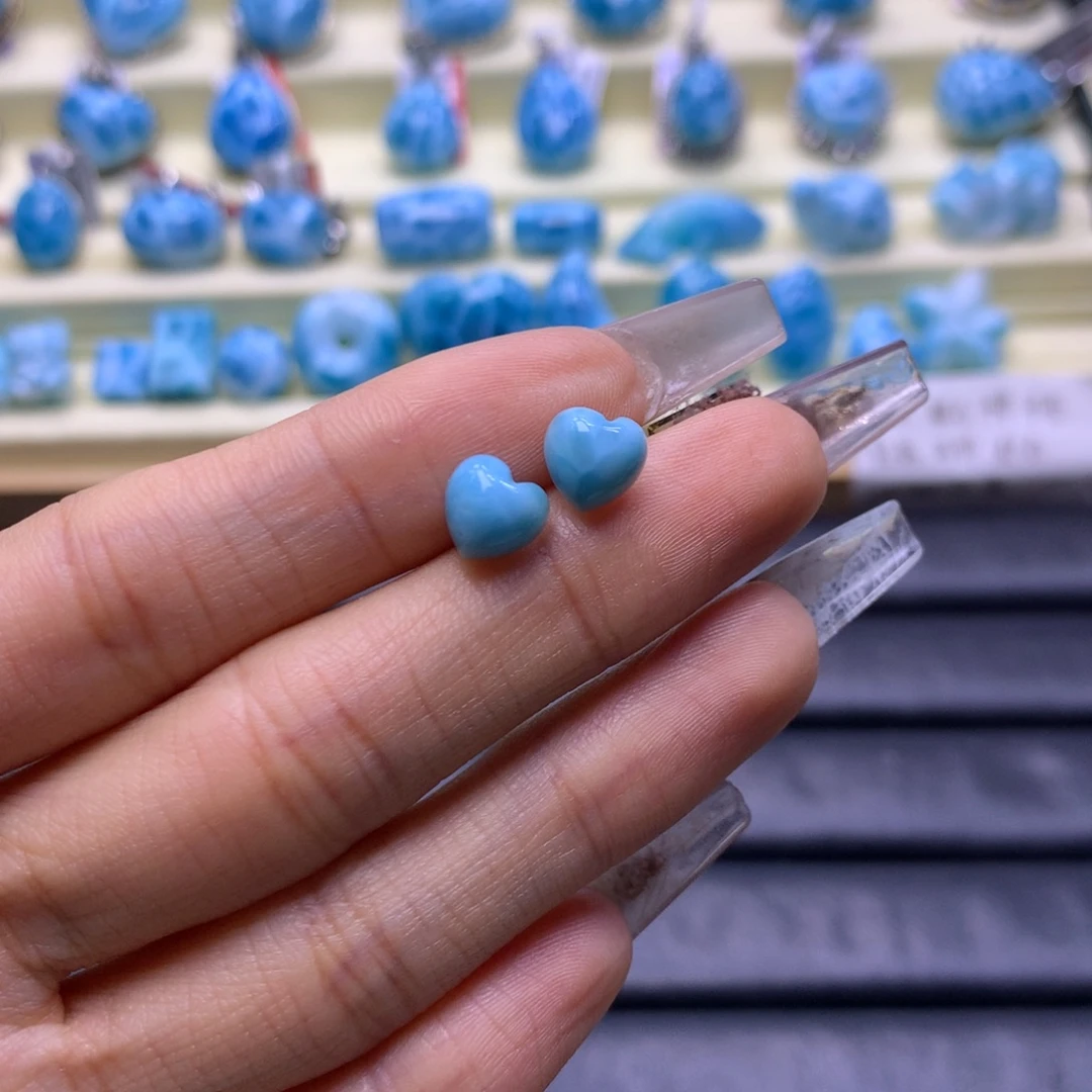 针钠钙石（海纹石）银S925镶嵌耳饰爱心