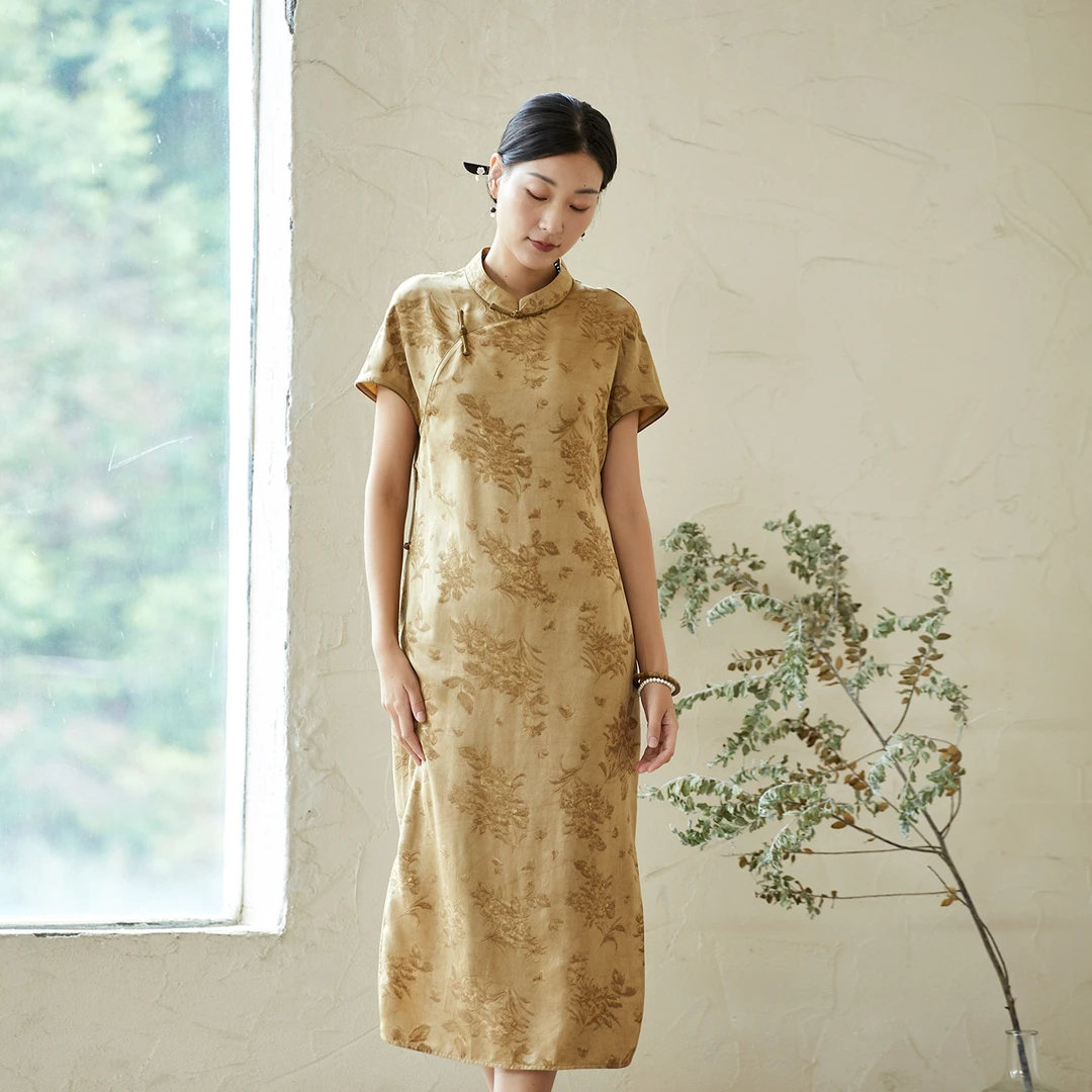 布小匠原创非遗新款提花连肩袖改良旗袍女新中式国风高级连衣裙
