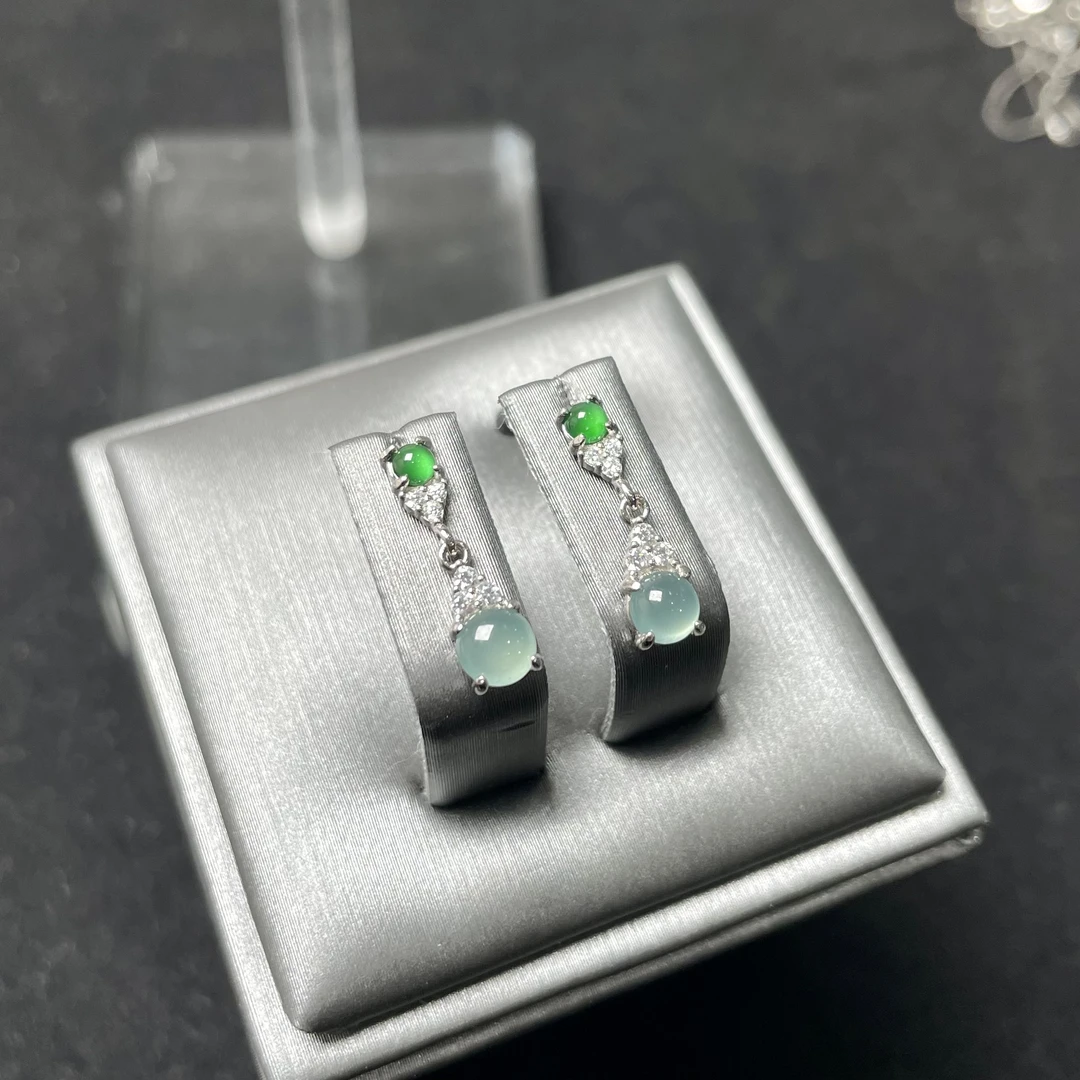 不封底高冰翡翠蛋面耳钉s925   KT24111414