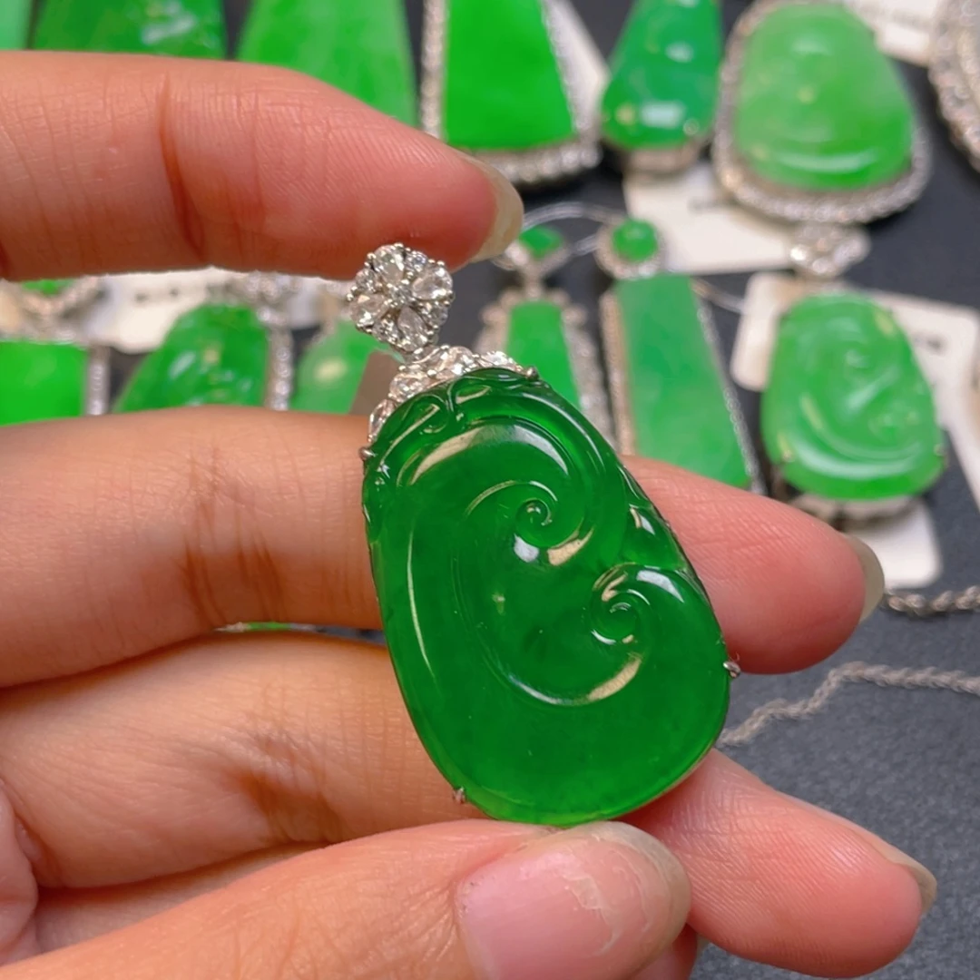翡翠银S925镶嵌吊坠(不含链)