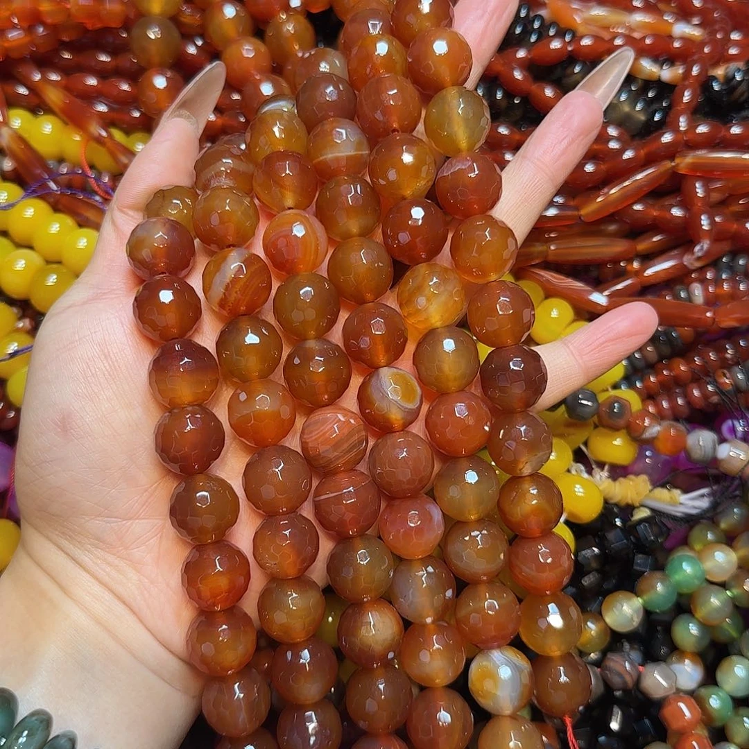 玛瑙/玉髓未镶嵌珠宝半成品14mm红玛瑙切面一条