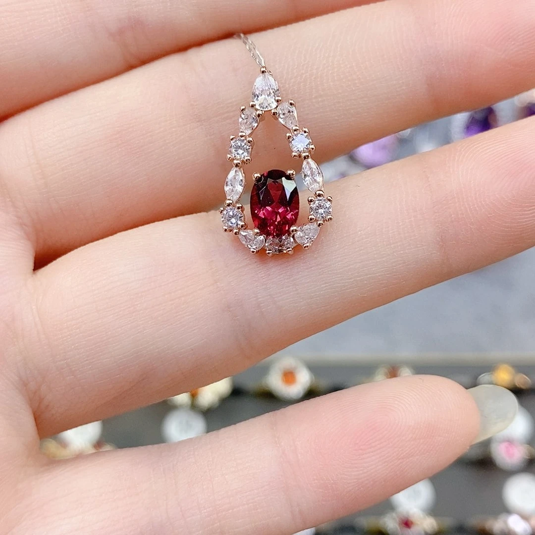 银S925镶嵌吊坠(不含链)石榴石（紫牙乌）