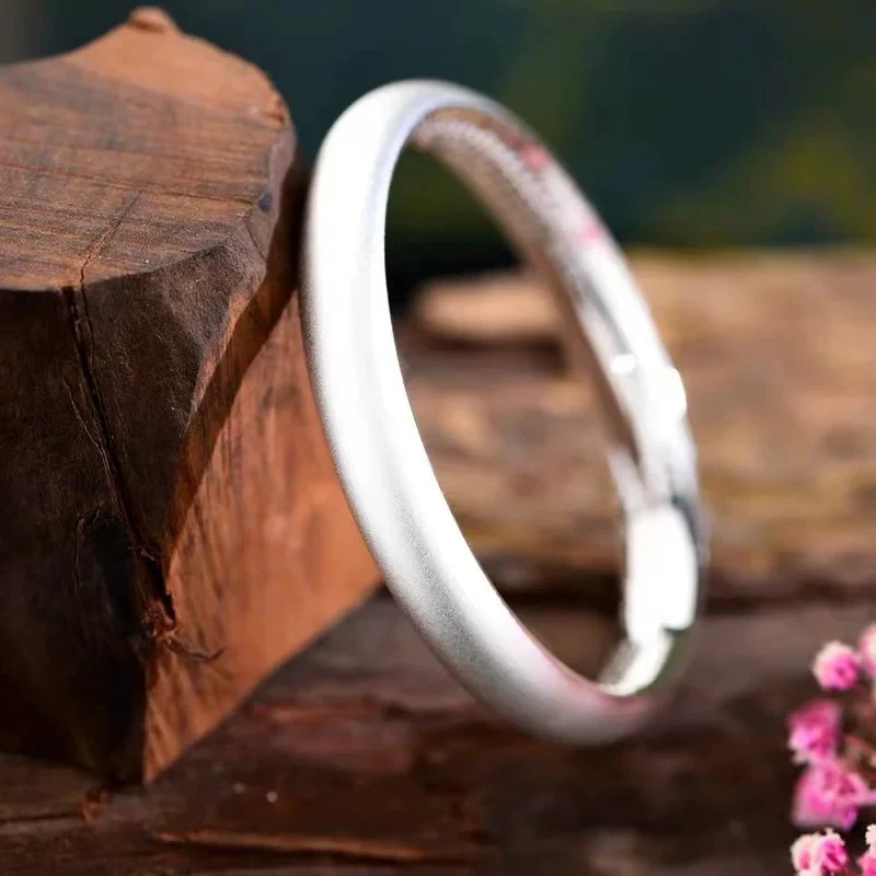 足银手镯 28号磨砂心经手镯