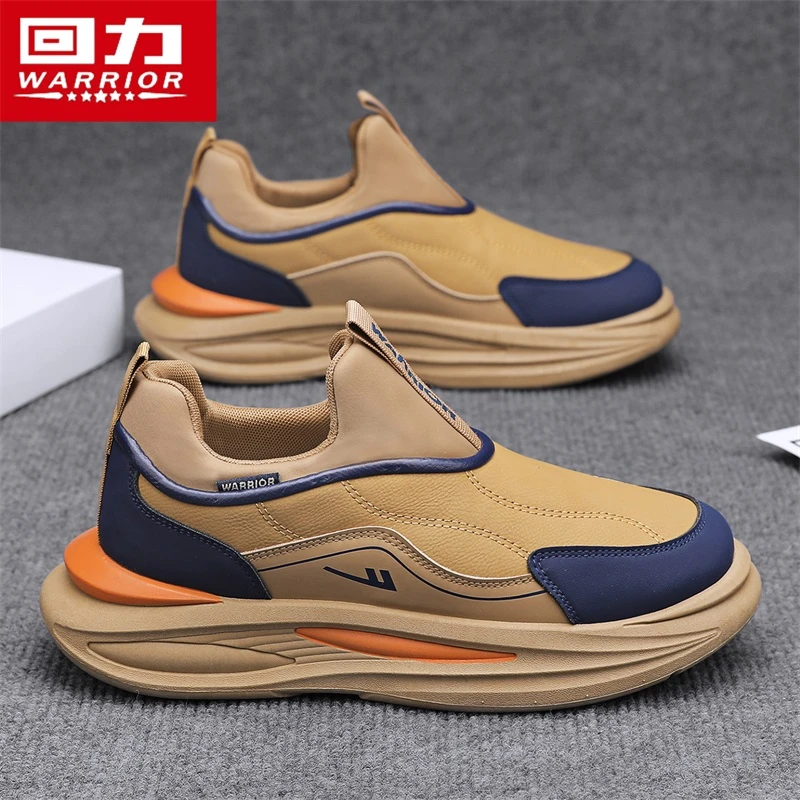 回力男鞋2025新款冬季工作百搭一脚蹬皮面防水防滑运动休闲低帮鞋