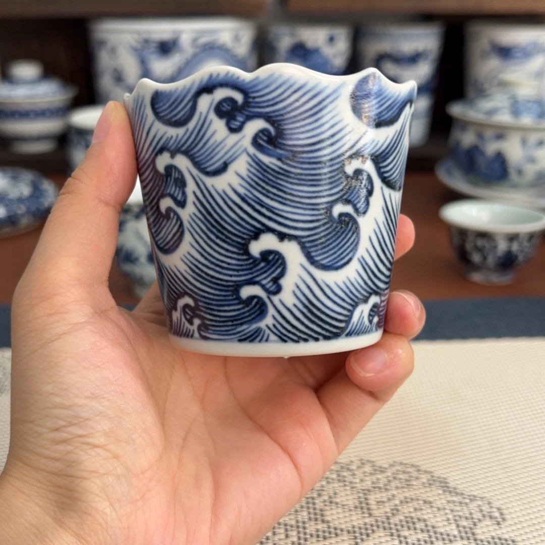 景德镇纯手绘海浪杯