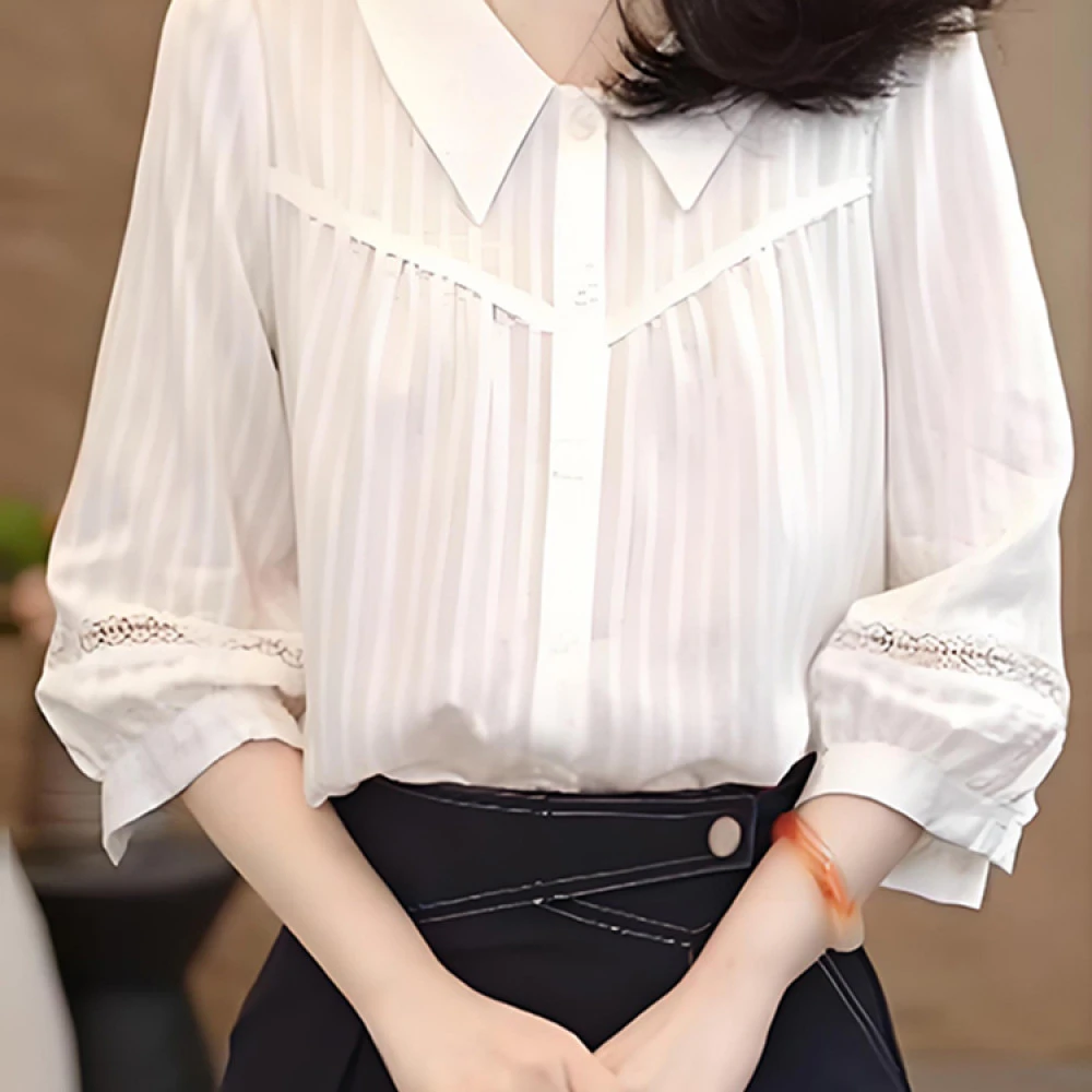 高级感洋气减龄五分中袖翻领衬衫女夏季新款宽松休闲显瘦时尚上衣