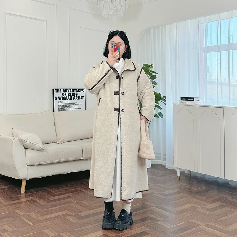 昭和日剧 /仿羊绒撞色气质长款大衣12693花契200斤胖mm冬季休闲2