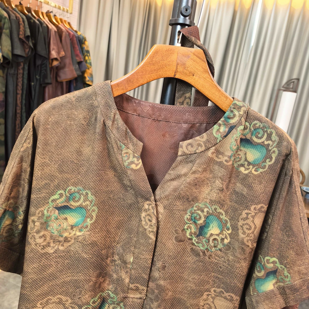 古韵蚕物【99353】老料100%桑蚕丝香云纱连衣裙女