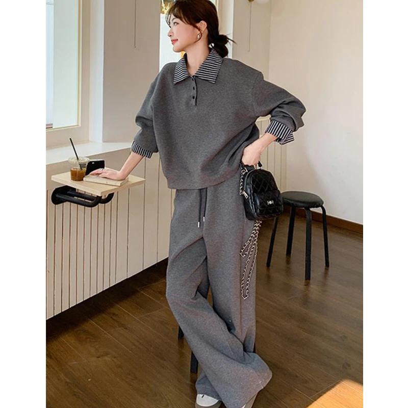 2025年春秋季新款polo领卫衣高腰卫裤两件套休闲运动宽松显瘦薄款