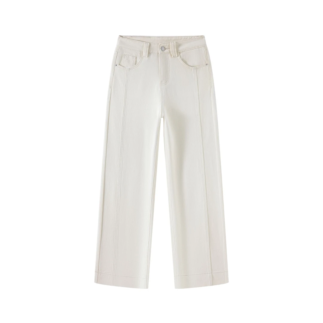 【Z015】奶杏色不加绒修饰窄版阔腿裤牛仔裤