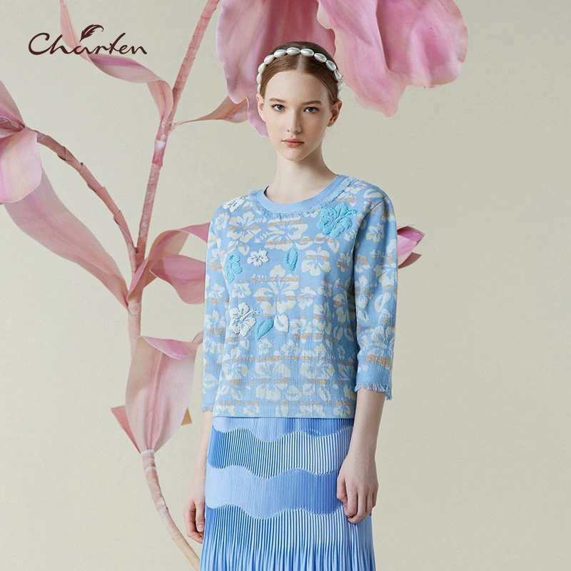 CHARFEN朝峰千金风圆领毛针织衫套头衫毛衫CFE1D327-3067C