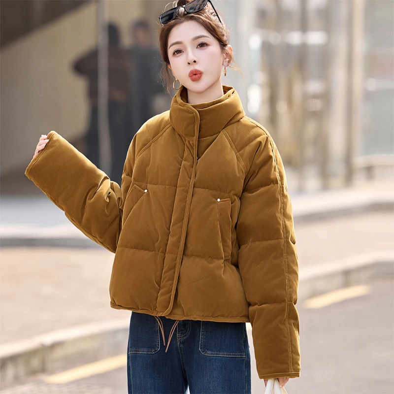 立领羽绒服女冬2025新款休闲时尚宽松加厚面包服90白鸭绒保暖外套