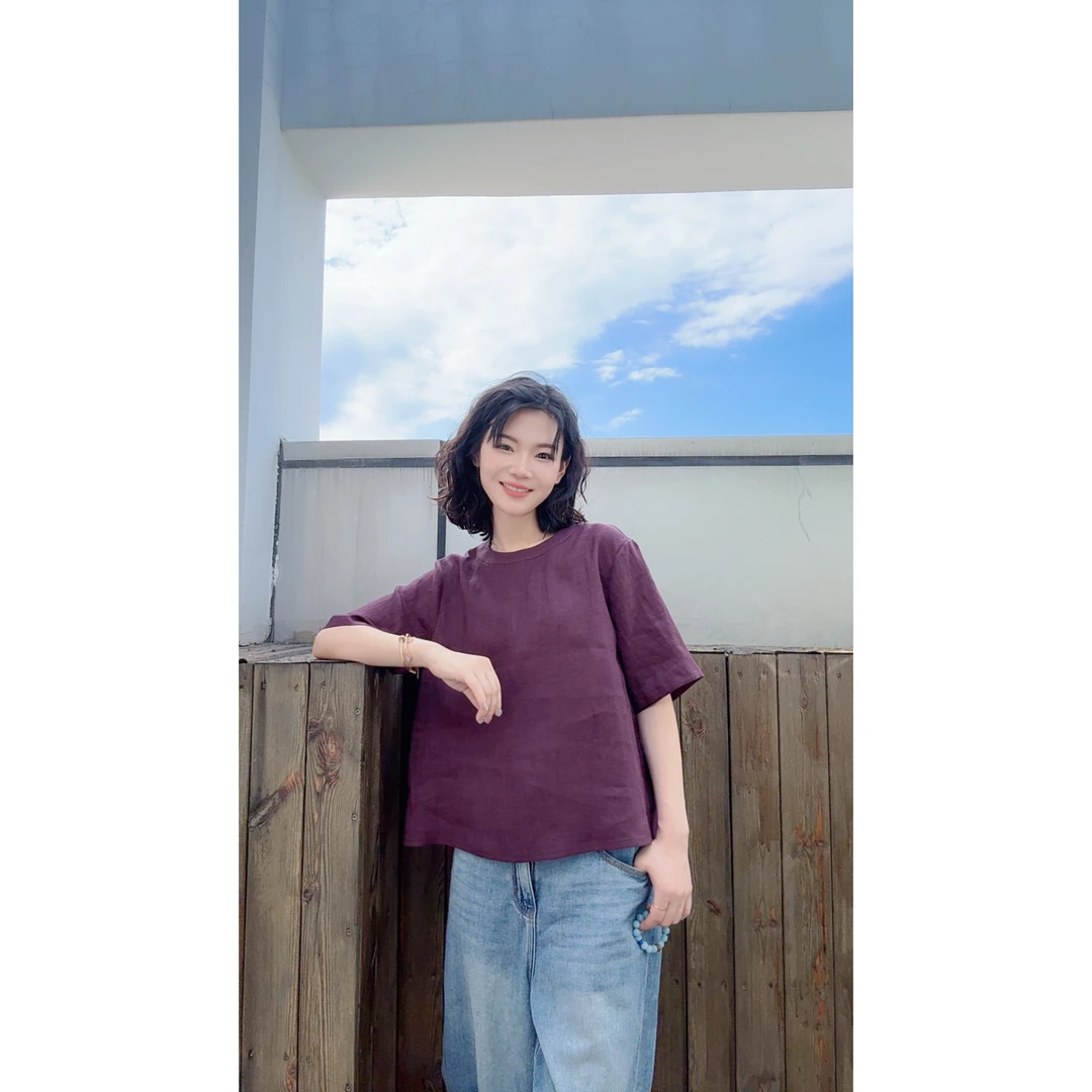 【老钱小衫】汉麻夏季宽松短袖圆领半袖宽松型舒适百搭文艺T恤25223