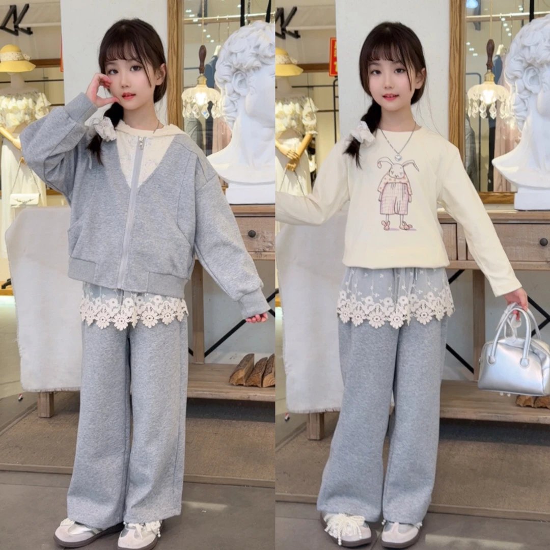 2025新款秋季时尚洋气女童中大童时髦甜美外套直筒裤套装