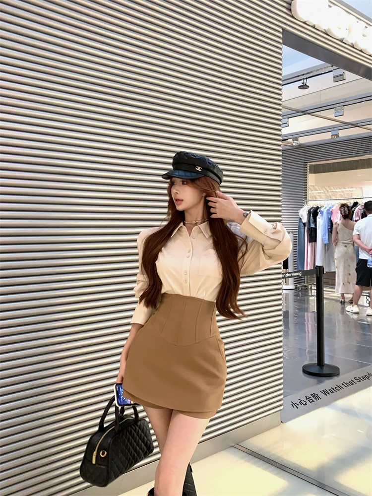 2025春季新款高级感轻奢设计感法式时尚衬衫配气质高腰裙裤两件套