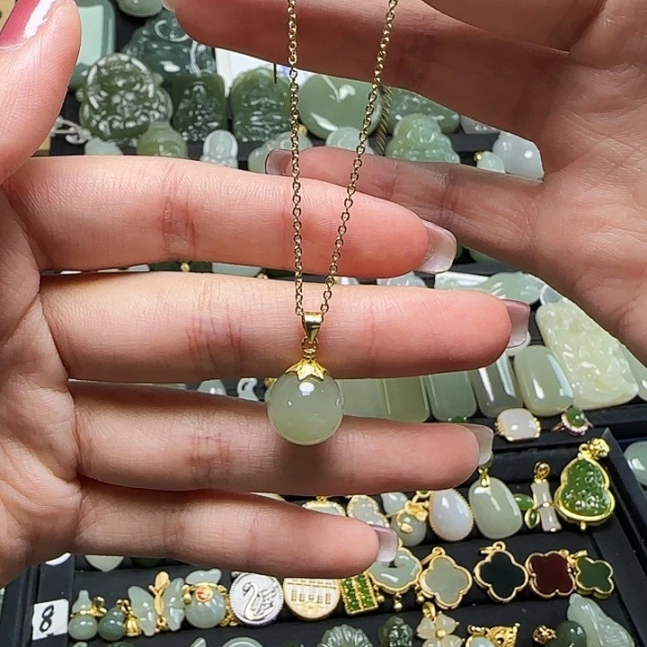 颈饰银S925镶嵌和田玉送链子送绳