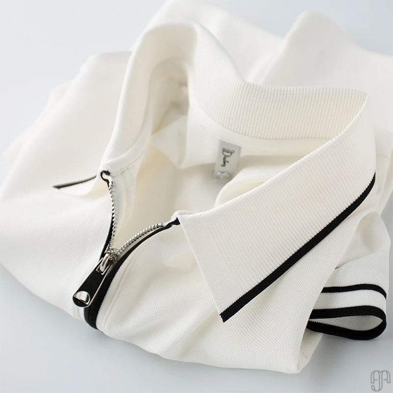 质感在线~冰丝珠地半拉链白色POLO衫男短袖修身翻领t恤男夏季薄款