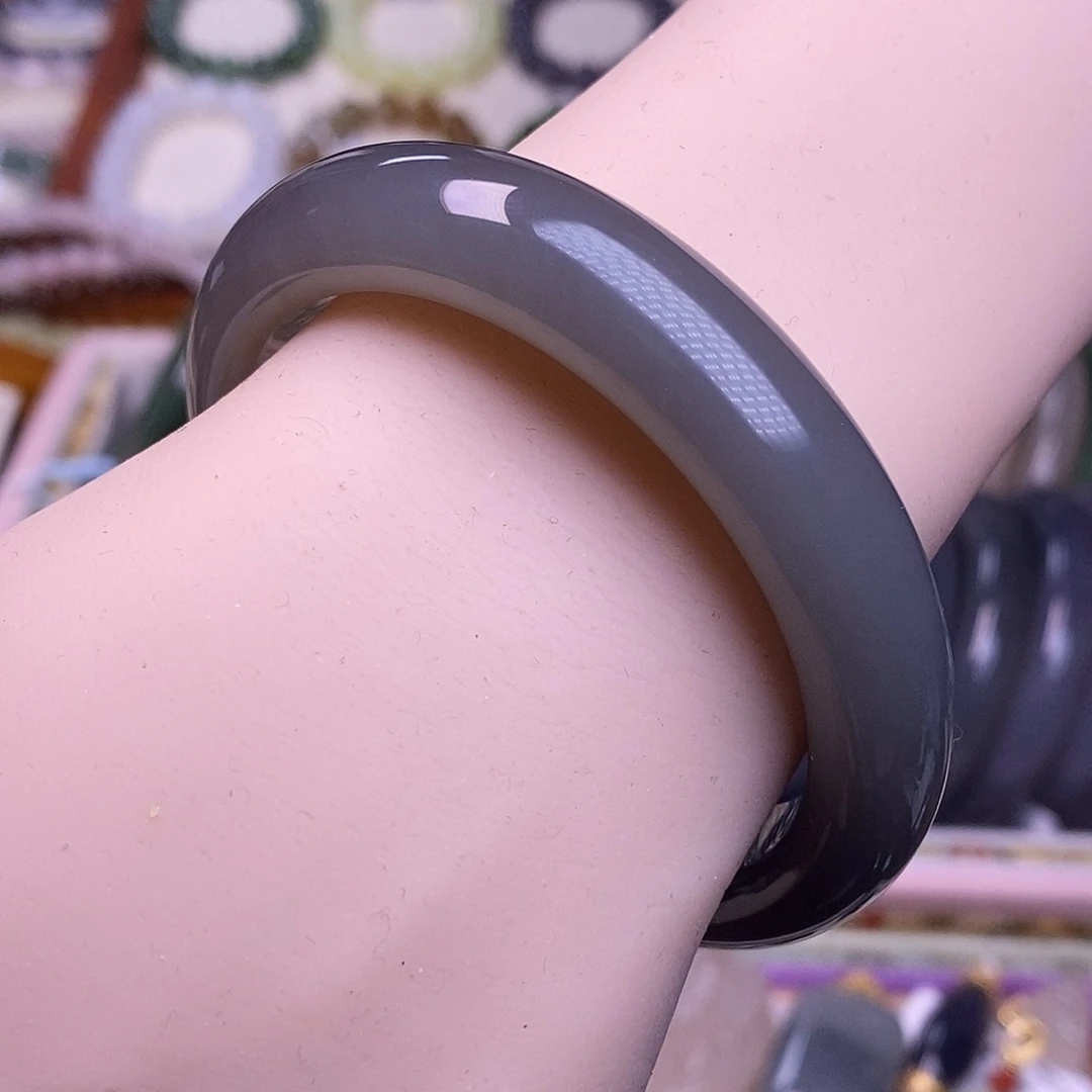 颈饰未镶嵌和田玉孤品高冰烟紫手镯55