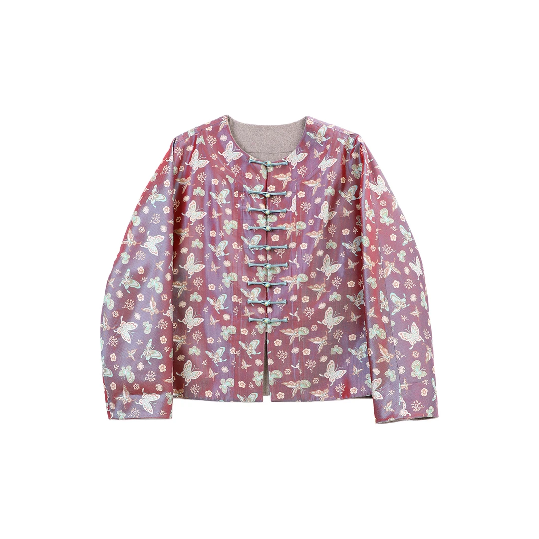 【岚岚专属】双面穿花中蝴蝶蜀锦桑蚕丝拼羊毛外套　1220256