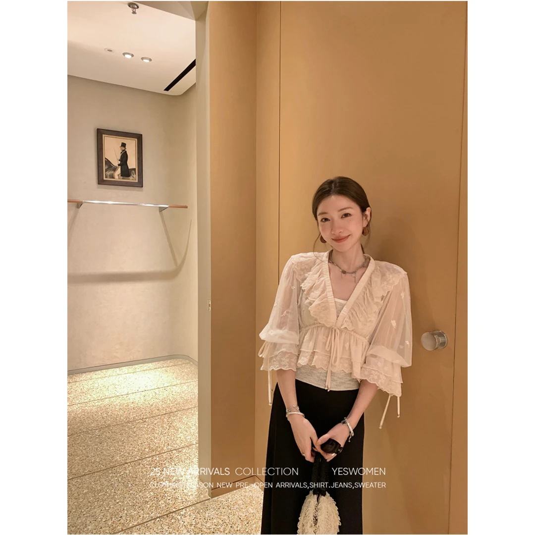 【清】YESWOMEN暗香绣影·全重工荷叶边上衣流光鱼尾半裙XY6254B3540