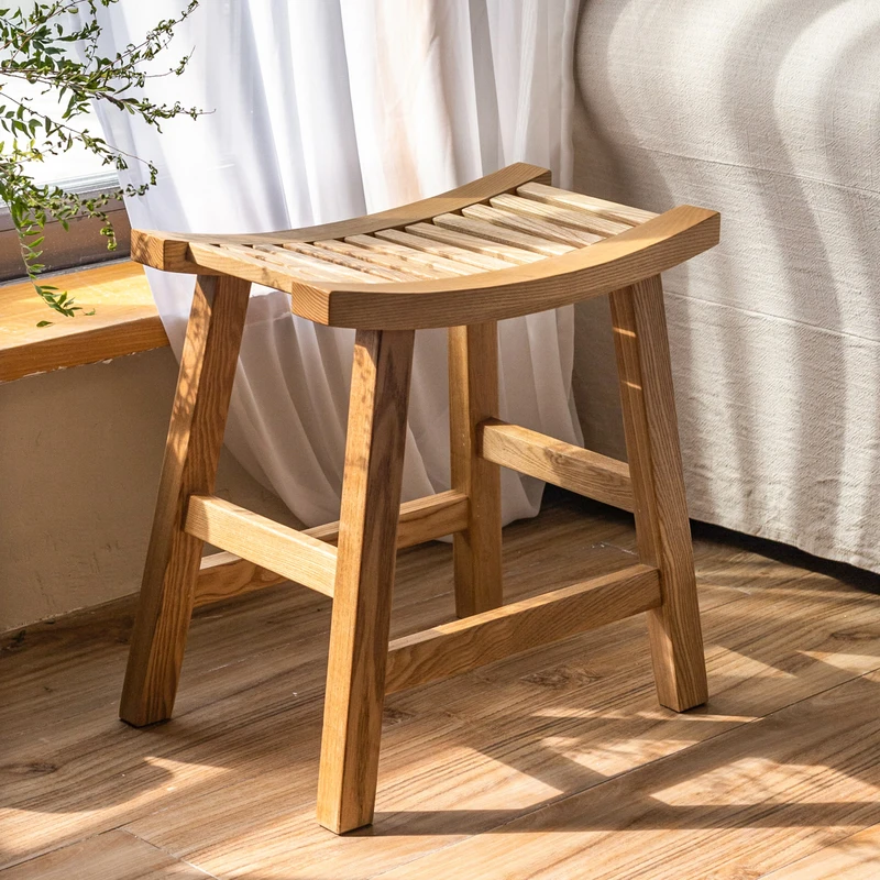 掬涵实木凳子家用木板凳方凳马鞍化妆凳新中式简约餐桌矮凳曲面凳