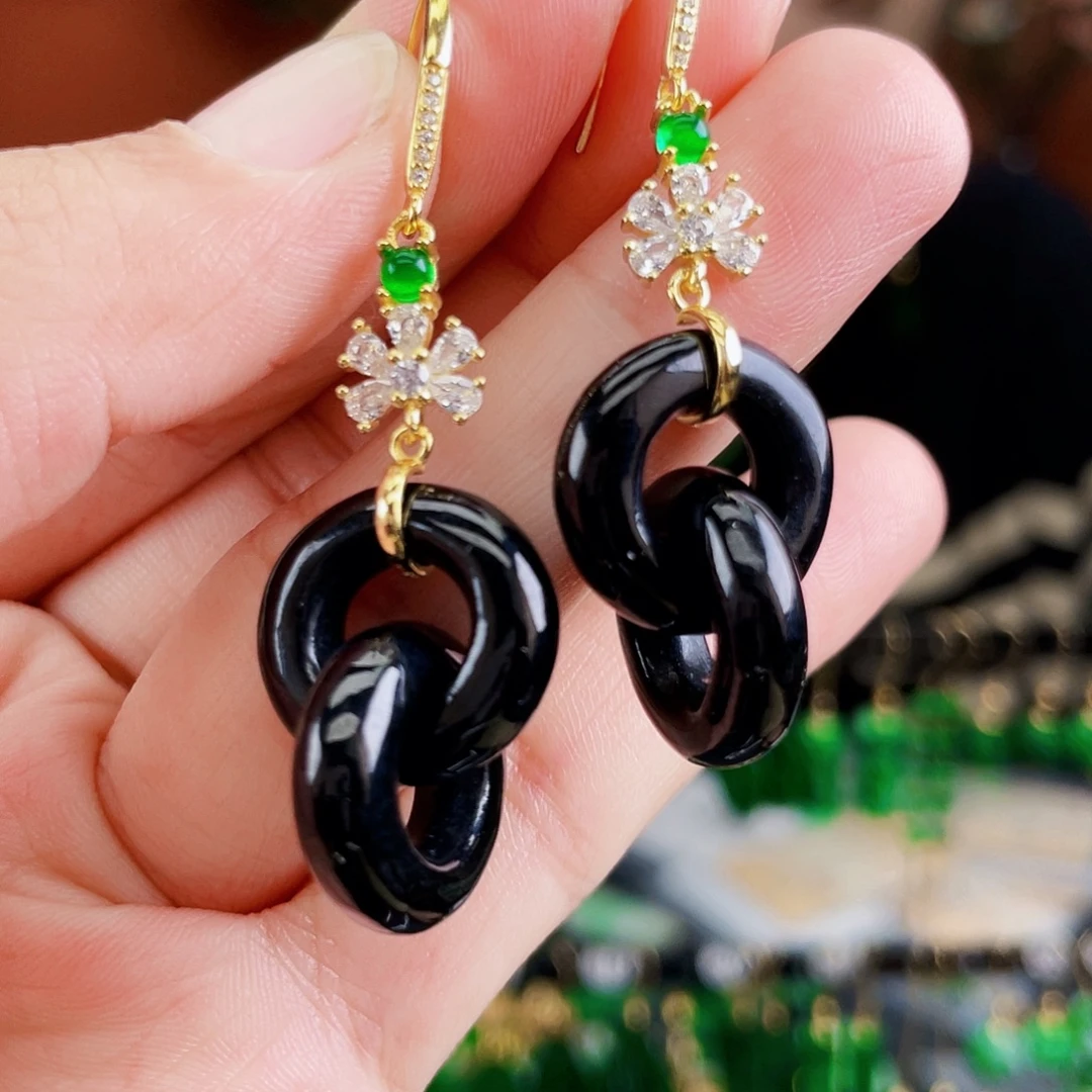 翡翠银S925镶嵌耳饰