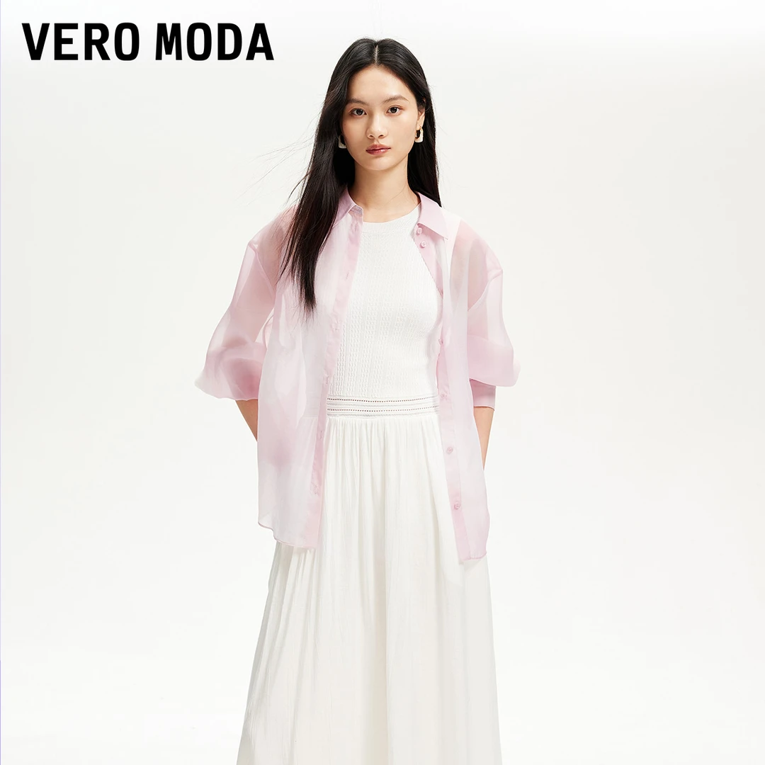 Vero Moda衬衫25春商场同款爱心印花微透绑带千金清冷感325105057