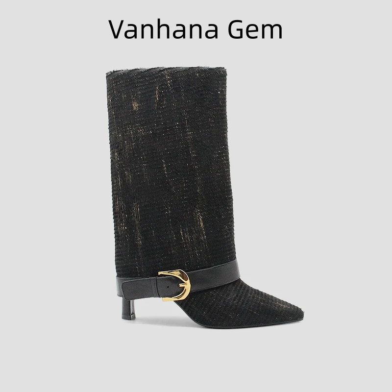 VANHANA GEM时装靴长靴鞋高跟女士时尚尖头小香风经典名媛1605385