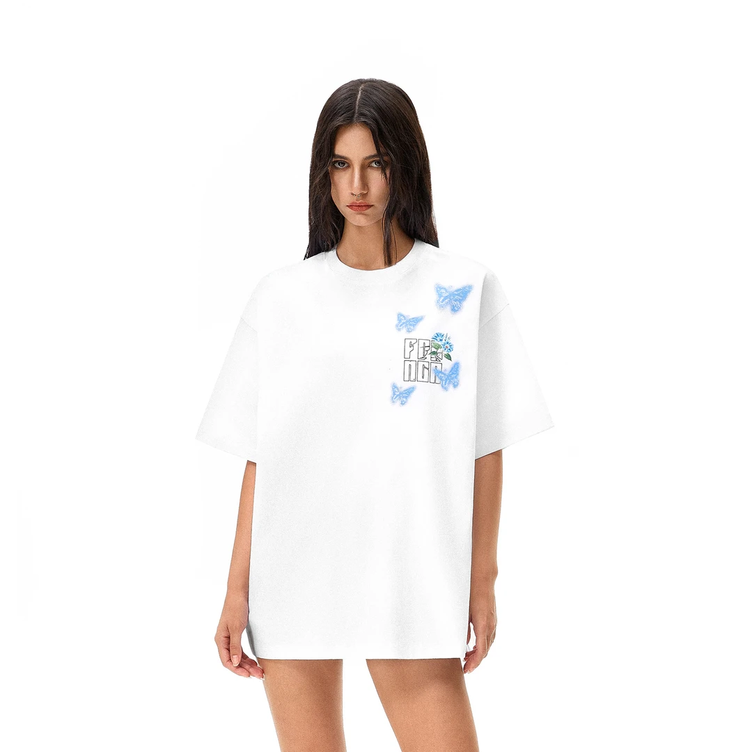 FDR官方店蝴蝶飞舞印花短袖T恤男女夏季宽松潮牌休闲情侣装体恤