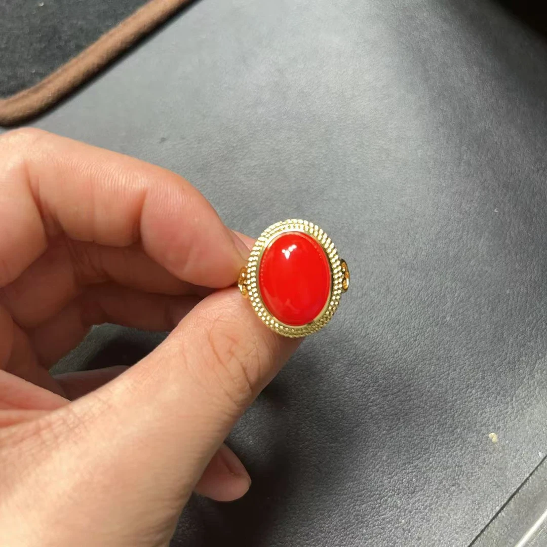 天然的血胆金莲玛瑙蛋面开口戒指A415 —多样性发