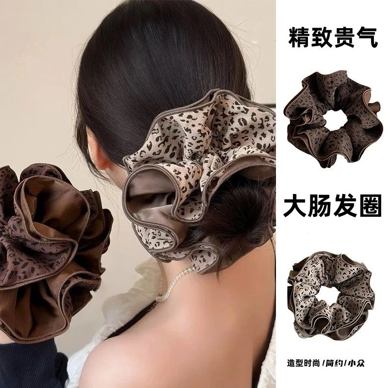 2025新款格纹蓬松大肠发圈秋冬豹纹美拉德气质百搭简约发圈头饰女