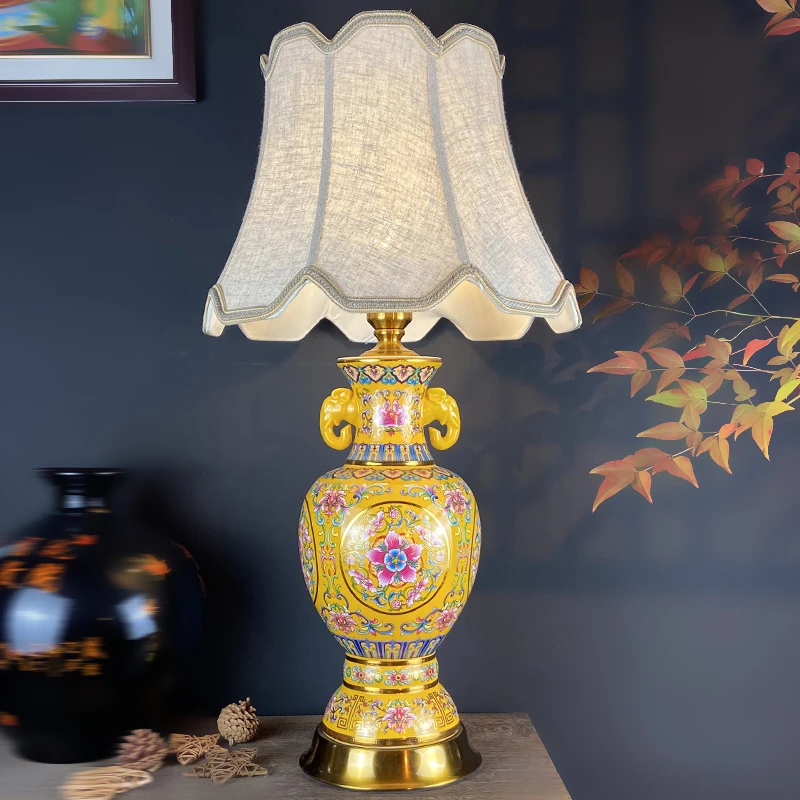 景德镇新中式珐琅彩陶瓷台灯高端氛围灯直播间客厅酒店别墅装饰灯