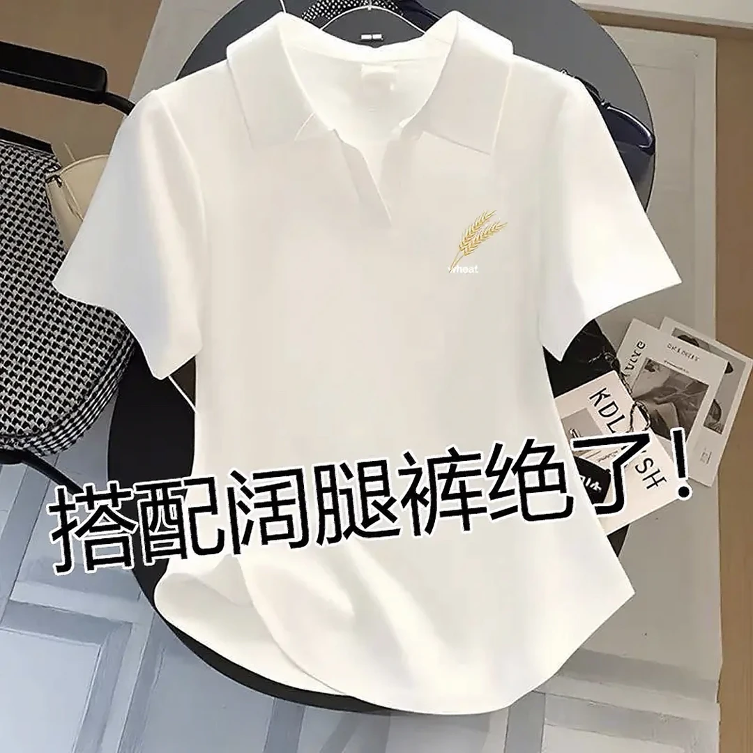 92%棉POLO领大码洋气显瘦遮肉短袖t恤衫女士时尚休闲减龄翻领上衣