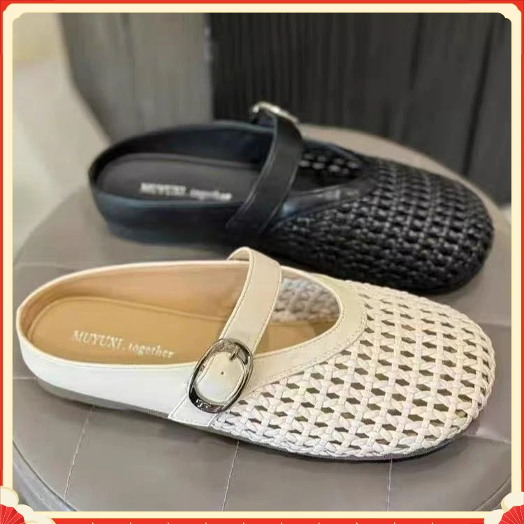 法式包头拖女夏季百搭2025外穿DYL镂空编织时尚透气配裙子【悦成】