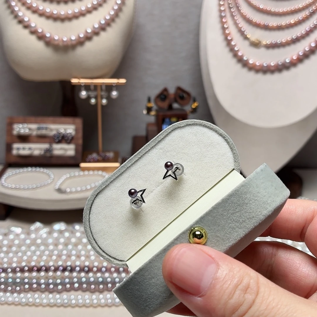 淡水珍珠颈饰银S925镶嵌卡4 头档怪色耳钉