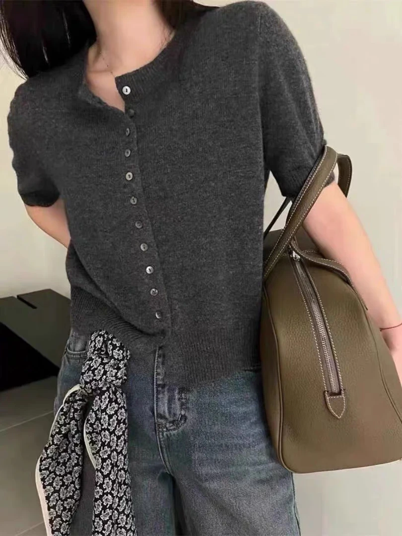 /多扣短袖/小小纽扣洋气短袖圆领针织开衫 衣长50 胸围48 58005