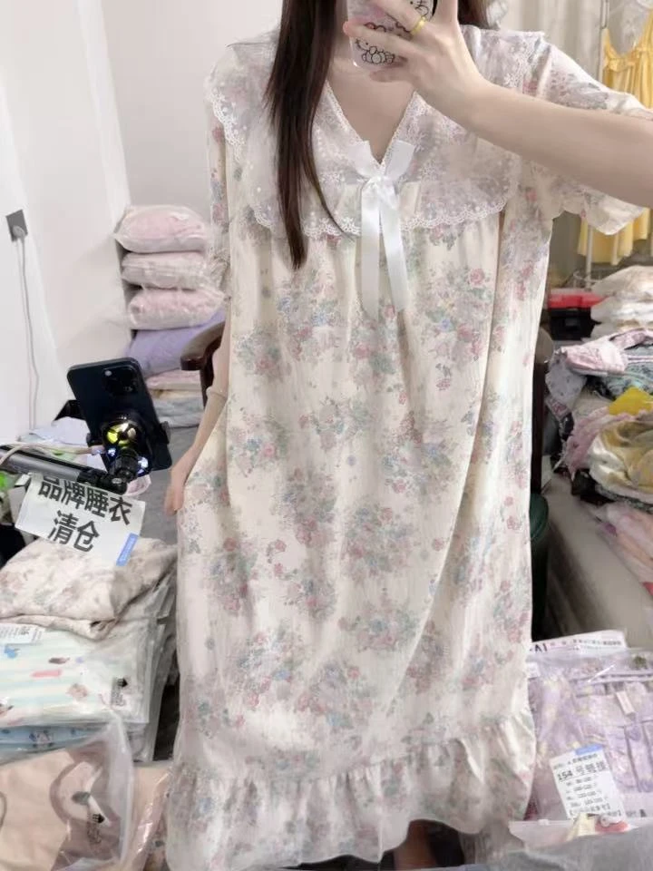 161-法式花边系带胸垫可家居可外出睡裙