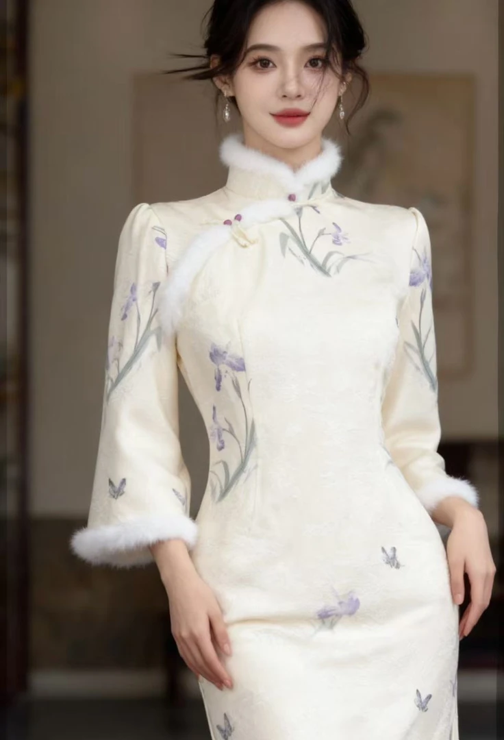 942 年轻款素雅民国风《鸢尾花》旗袍（以直播间展示为主）