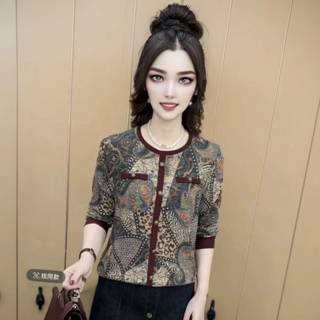 秋季新款时尚圆领宽松显瘦中老年妈妈装长袖上衣