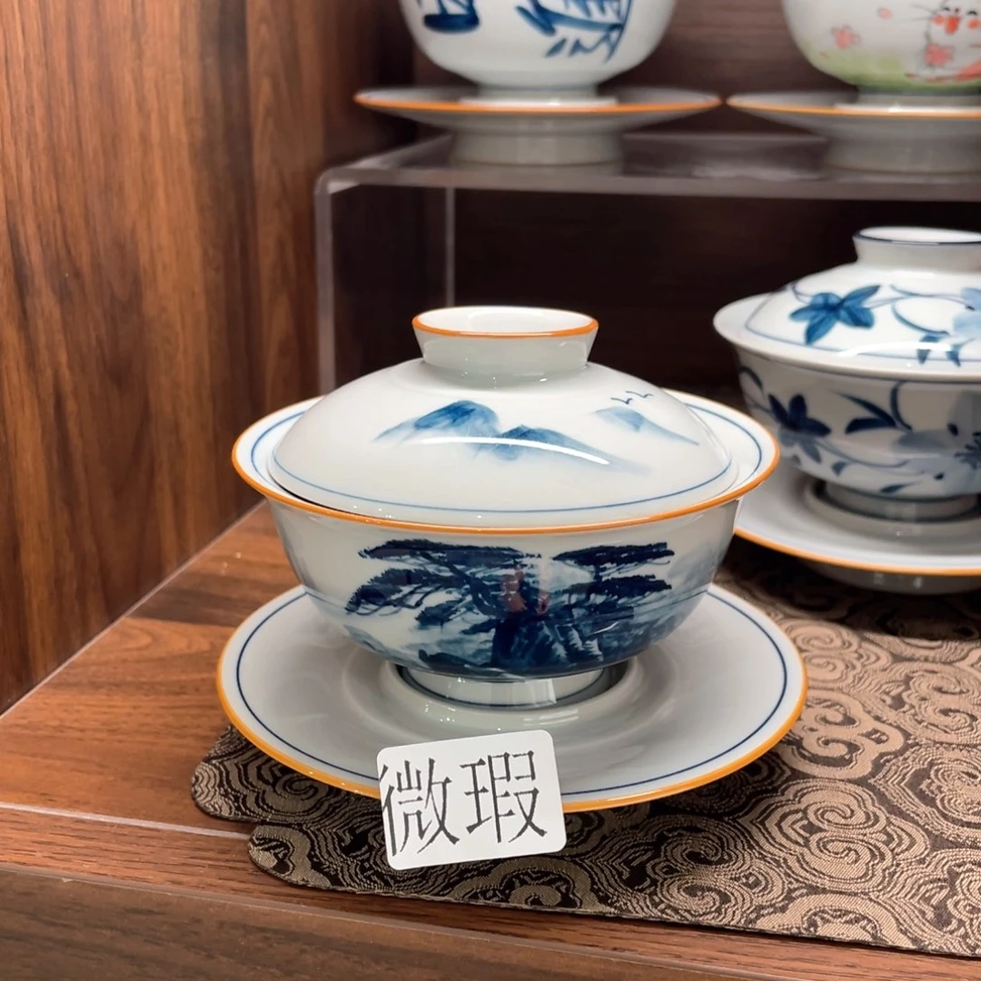 釉下手绘茶具微瑕